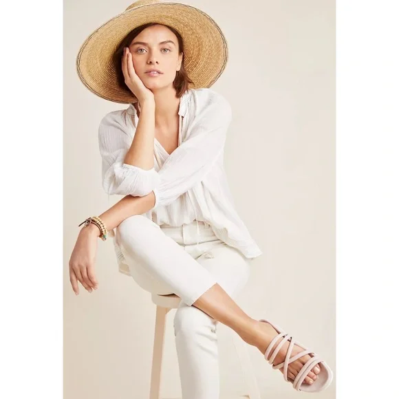 NWT Anthropologie Velvet by Graham & Spencer White Lena Peasant Blouse Tunic - Picture 2 of 16